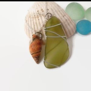 Olive Green Sea Glass Necklace